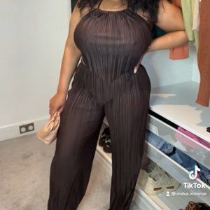 Pretty Little Thing Brown Coord Plisse Coord Set